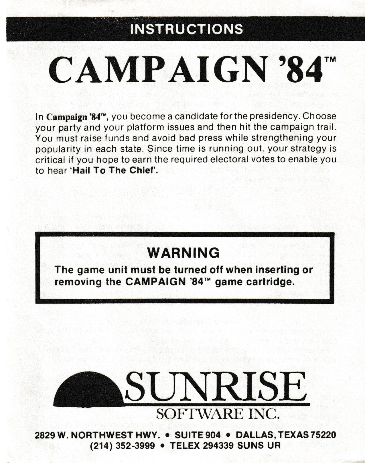 CAMPAIGN '84 Manual