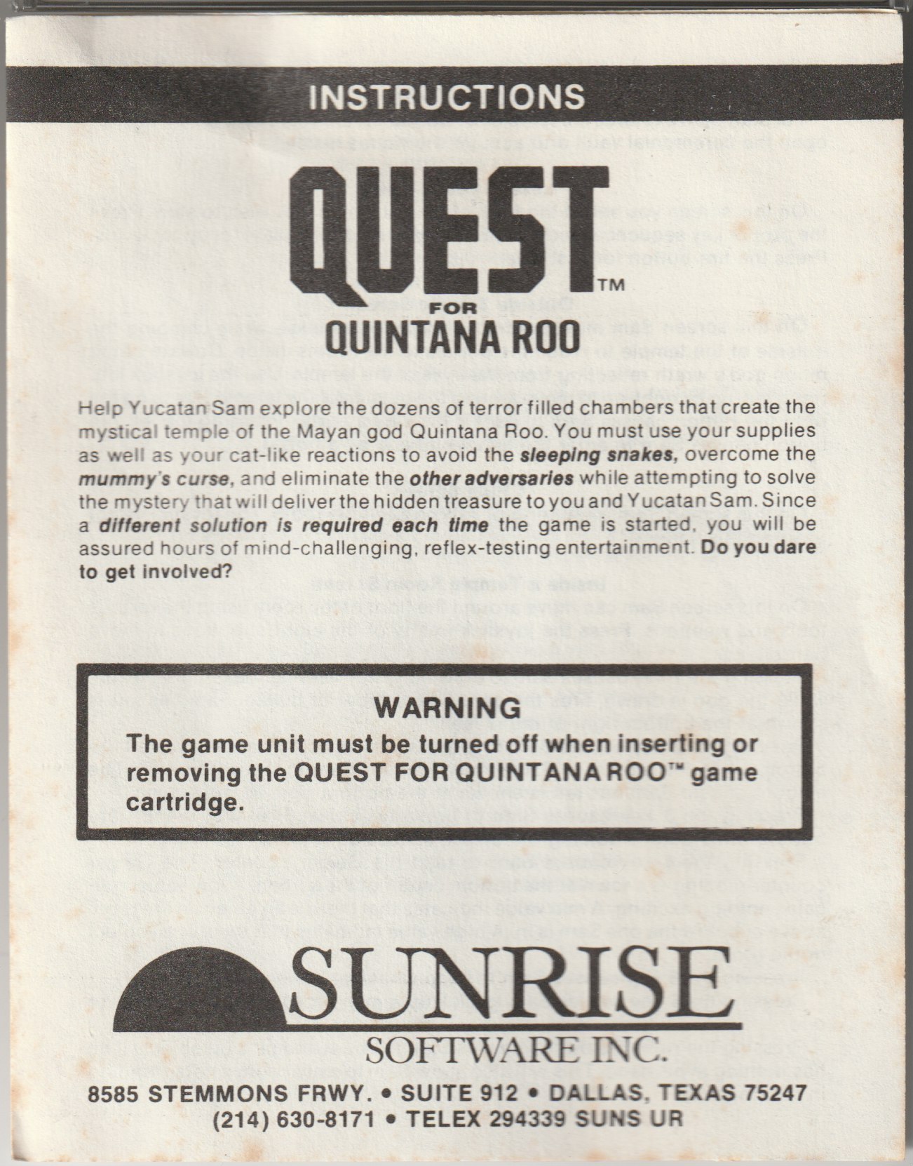 QUEST FOR QUINTANA ROO Manual